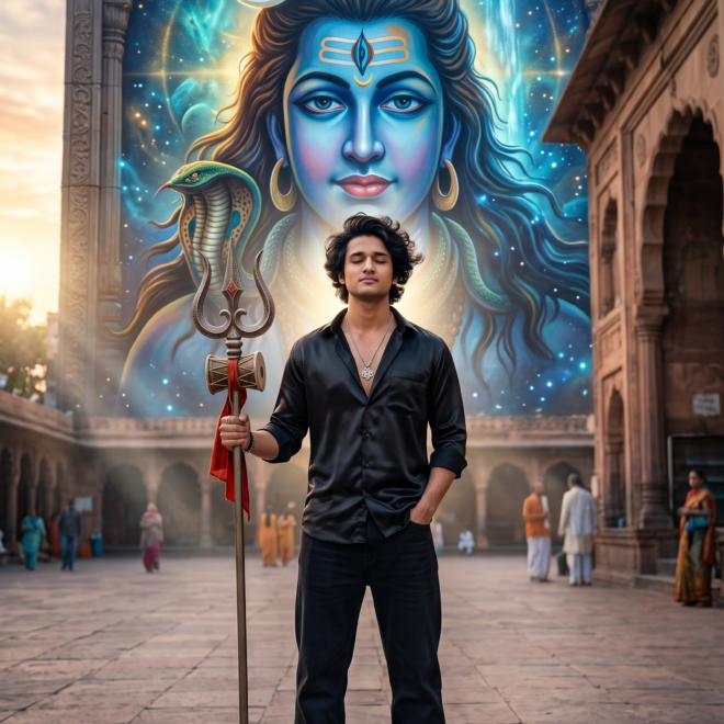 Standing with Lord Shiva mural