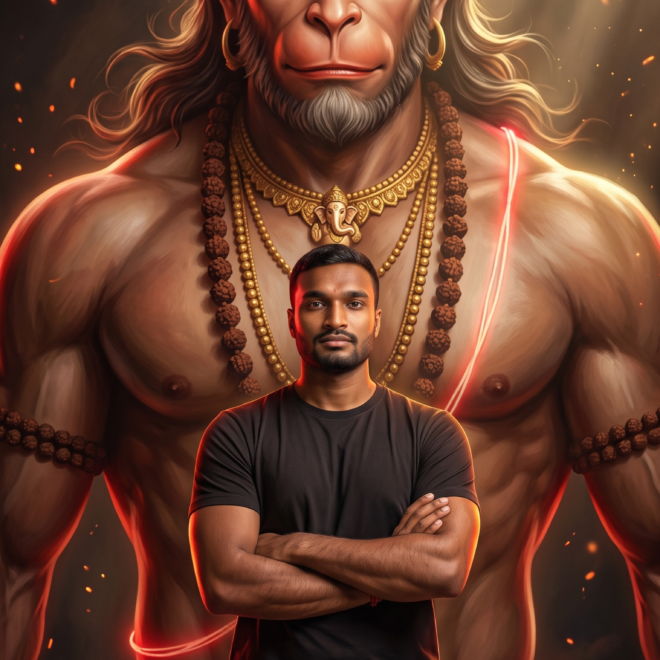 With Powerful Lord Hanuman