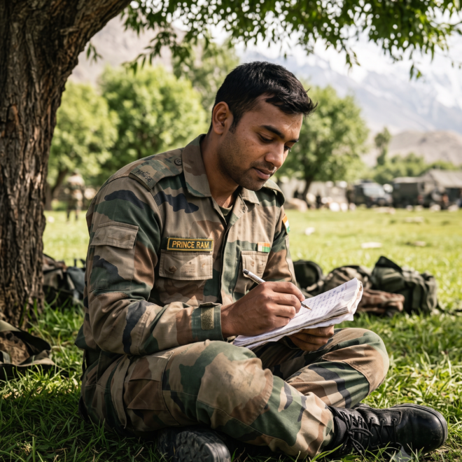 Indian Army writing a letter