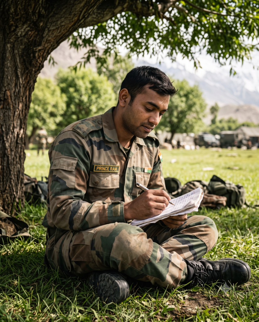 Indian Army writing a letter