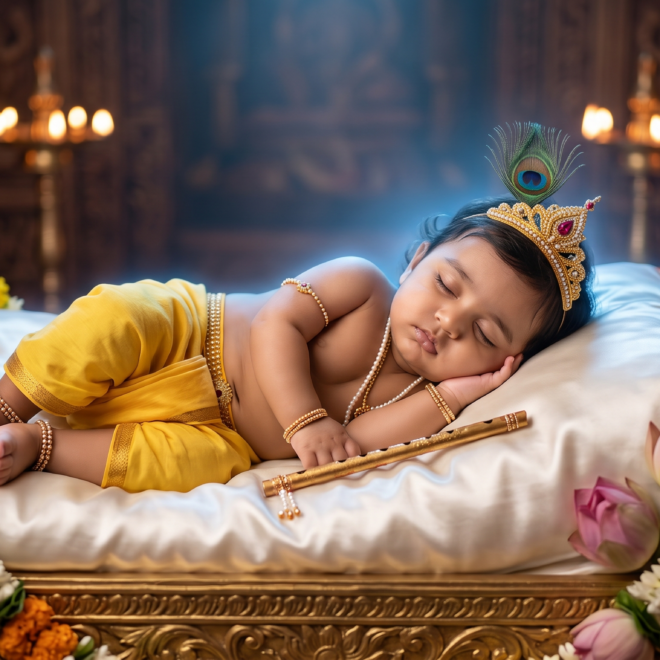 Baby Krishna Sleeping Ai Prompt