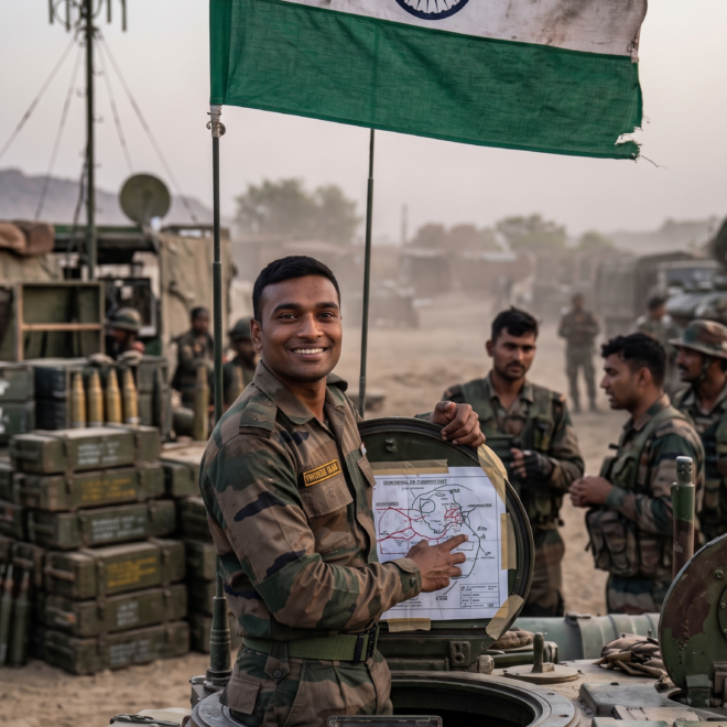 Indian soldier stand with Rifle