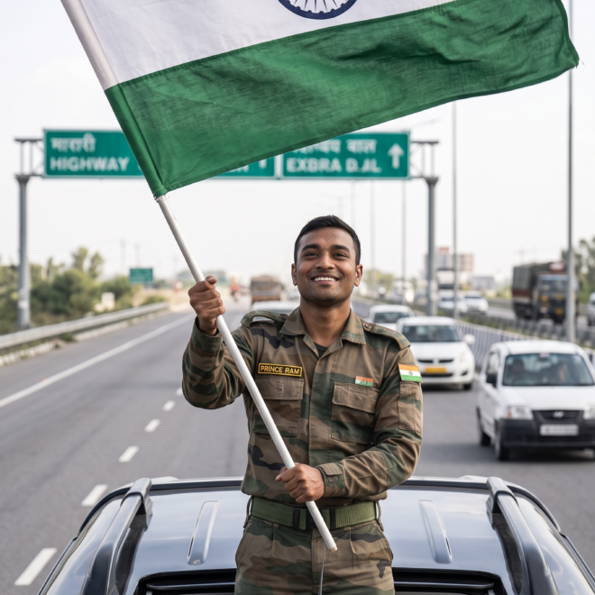 waving Indian flag on Scorpio