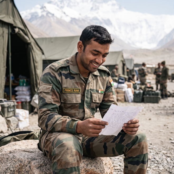 Indian soldier reading letter