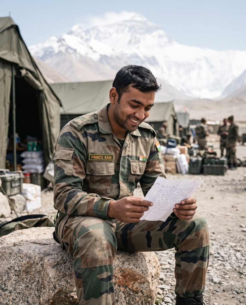 Indian soldier reading letter